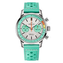 Breitling Top Time AB01768A1A1X1 B01 Fausto Coppi 41mm Silver Dial Fixed Bezel Stainless Steel With Turquoise Calfskin Leather Strap Watch