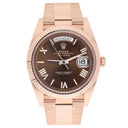 Rolex Day Date 228235-0002 Chocolate Roman Dial Fluted Bezel 18k Rose Gold Watch