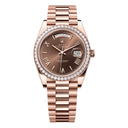 Rolex Day-Date 40mm 228345rbr-0009 Chocolate Dial Rose Gold Diamond Bezel Watch 2024