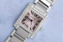 Cartier Tank Francaise Ladies 18k White Gold Watch with Factory Diamonds Pink Dial 2403
