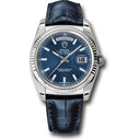 Rolex Day-Date 36mm White Gold Fluted Bezel 118139 Blue Leather Strap Watch 2014