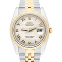 Rolex Datejust 36 Gold and Steel 116233 Ivory Pyramid Roman Dial Jubilee Watch