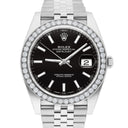 Rolex Datejust 41 Steel Watch Black Index Dial Diamonds Mens Jubilee Band 126300