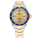 Rolex Submariner 18k Yellow Gold/Steel Serti Gold Diamond Dial Mens Watch 16613