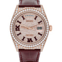 Rolex DayDate 36mm 128155RBR 18K Rose Gold Diamond Bezel Pave Diamond Roman Dial