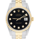 Rolex Datejust 36mm Two Tone Dark Black Diamond Dial Jubilee 16233 Circa - 1993