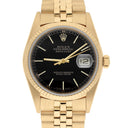 Rolex Datejust 18k Yellow Gold Black Dial Jubilee Mens 36mm Watch 16018