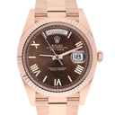 Rolex Day Date  228235-0002 Chocolate Roman Dial Fluted Bezel 18k Rose Gold Watch