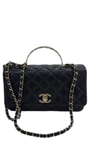 Chanel - Flap Bag Top Handle Black Caviar Champagne Hardware