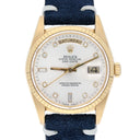 Rolex Day-Date 36 18238 18K Yellow Gold Watch Fluted Bezel Silver Diamond Face