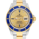 Rolex Submariner 18k Yellow Gold/Steel Serti Gold Diamond Dial Mens Watch 16613