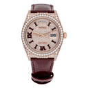 Rolex DayDate 36mm 128155RBR 18K Rose Gold Diamond Bezel Pave Diamond Roman Dial
