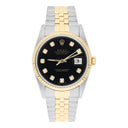 Rolex Datejust 36mm Two Tone Dark Black Diamond Dial Jubilee 16233 Circa - 1993