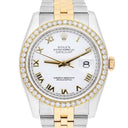 Rolex Datejust 36 Gold/Steel 116233 Diamond Bezel White Roman Dial Jubilee Band Watch
