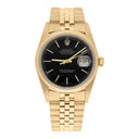 Rolex Datejust 18k Yellow Gold Black Dial Jubilee Mens 36mm Watch 16018