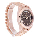 Rolex Day Date  228235-0002 Chocolate Roman Dial Fluted Bezel 18k Rose Gold Watch