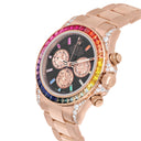 Custom Rolex Cosmograph Daytona 116505 Rainbow Bezel Diamond Lugs Black Dial 18K Rose Gold Watch