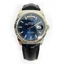 Rolex Day-Date 36mm White Gold Fluted Bezel 118139 Blue Leather Strap Watch 2014