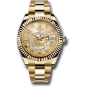 Rolex Sky-Dweller 42mm 326938 Oyster Yellow Gold Watch Champagne Arabic Dial 2014
