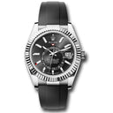 Rolex White Gold Sky-Dweller 336239-0002 Fluted Bezel Black Index Dial Oysterflex Strap 2024