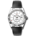 Rolex White Gold Sky-Dweller 336239-0003 Fluted Bezel White Index Dial Oysterflex Strap Watch 2024