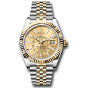 Rolex Yellow Gold Rolesor Sky-Dweller Jubilee 336933-0002 Fluted Ring Command Bezel Champagne Index Dial Watch 2024