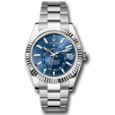 Rolex Sky-Dweller 336934-0005 Oyster Steel and White Gold Fluted Ring Command Bezel Blue Index Dial Watch 2024