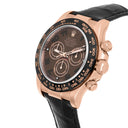 Rolex Daytona 18k Rose Gold Chocolate Arabic Dial Leather Band 40mm Watch 116515