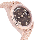 Rolex Day Date  228235-0002 Chocolate Roman Dial Fluted Bezel 18k Rose Gold Watch