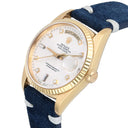 Rolex Day-Date 36 18238 18K Yellow Gold Watch Fluted Bezel Silver Diamond Face
