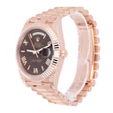 Rolex Day Date  228235-0002 Chocolate Roman Dial Fluted Bezel 18k Rose Gold Watch