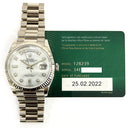 Rolex Day-Date 36 128239-0065 White Gold with White Mother of Pearl Diamond Dial