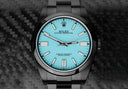 Rolex Oyster Perpetual Blue Color Dial Black PVD/DLC Coated Stainless Steel Watch 114300