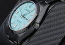Rolex Oyster Perpetual Blue Color Dial Black PVD/DLC Coated Stainless Steel Watch 114300