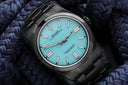 Rolex Oyster Perpetual Blue Color Dial Black PVD/DLC Coated Stainless Steel Watch 114300