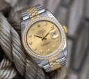 Rolex Datejust 36mm 116243 Stainless Steel and Yellow Gold Factory Diamond Bezel Champagne Diamond Dial
