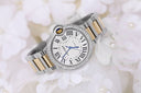 Cartier Ballon Bleu 36mm Steel 18K Yellow Gold Silver Dial Two Tone Unisex Watch Custom Diamond Bezel W6920047