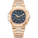 Patek Philippe Nautilus Self-Winding Travel Time Chronograph 5990/1R-001 Rose Gold Case Blue Dial Rose Gold Bracelet Watch 2024