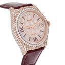 Rolex DayDate 36mm 128155RBR 18K Rose Gold Diamond Bezel Pave Diamond Roman Dial