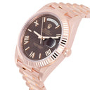 Rolex Day Date  228235-0002 Chocolate Roman Dial Fluted Bezel 18k Rose Gold Watch