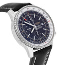 Breitling Navitimer World Black Dial Stainless Steel Watch A24322 New Strap
