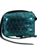 Salvatore Ferragamo Embossed Gancini Leather Metallic Teal