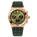Breitling Chronomat B01 RB01344A1L1S1 42mm Green Dial Unidirectional Ratcheted Rotating Bezel 18k Red Gold With Green Rubber Strap Watch