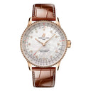 Breitling Navitimer Automatic R17327211A1P1 36mm White Mother of Pearl Dial Bi-Directional Rotating Bezel 18k Red Gold with Brown Alligator Leather Strap Watch