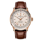 Breitling Navitimer Automatic R17329F41G1P1 41mm Silver Dial Bi-Directional Rotating Bezel 18k Red Gold with Brown Alligator Leather Strap Watch