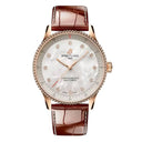 Breitling Navitimer R77320E61A1P1 32mm White Mother of Pearl Dial Fixed Bezel Small Scale Traceable 18K Red Gold with Brown Alligator Leather Strap Watch