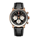 Breitling Navitimer B01 Chronograph RB0138211B1P1 43mm Black Dial Bidirectional Rotating Bezel 18k Red Gold with Black Alligator Leather Strap Watch