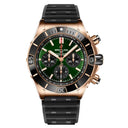 Breitling Super Chronomat B01 RB01361A1L1S1 44mm Green Dial Unidirectional Ratcheted Rotating Bezel 18k Red Gold With Black Rubber Strap Watch