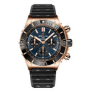 Breitling Super Chronomat B01 RB01362A1C1S1 44mm Blue Dial Unidirectional Ratcheted Rotating Bezel 18k Red Gold With Black Rubber Strap Watch
