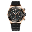 Breitling Super Chronomat B01 RB01365A1B1S1 44mm Black Mother of Pearl Dial Unidirectional Ratcheted Rotating Bezel 18k Red Gold With Black Rubber Strap Watch
